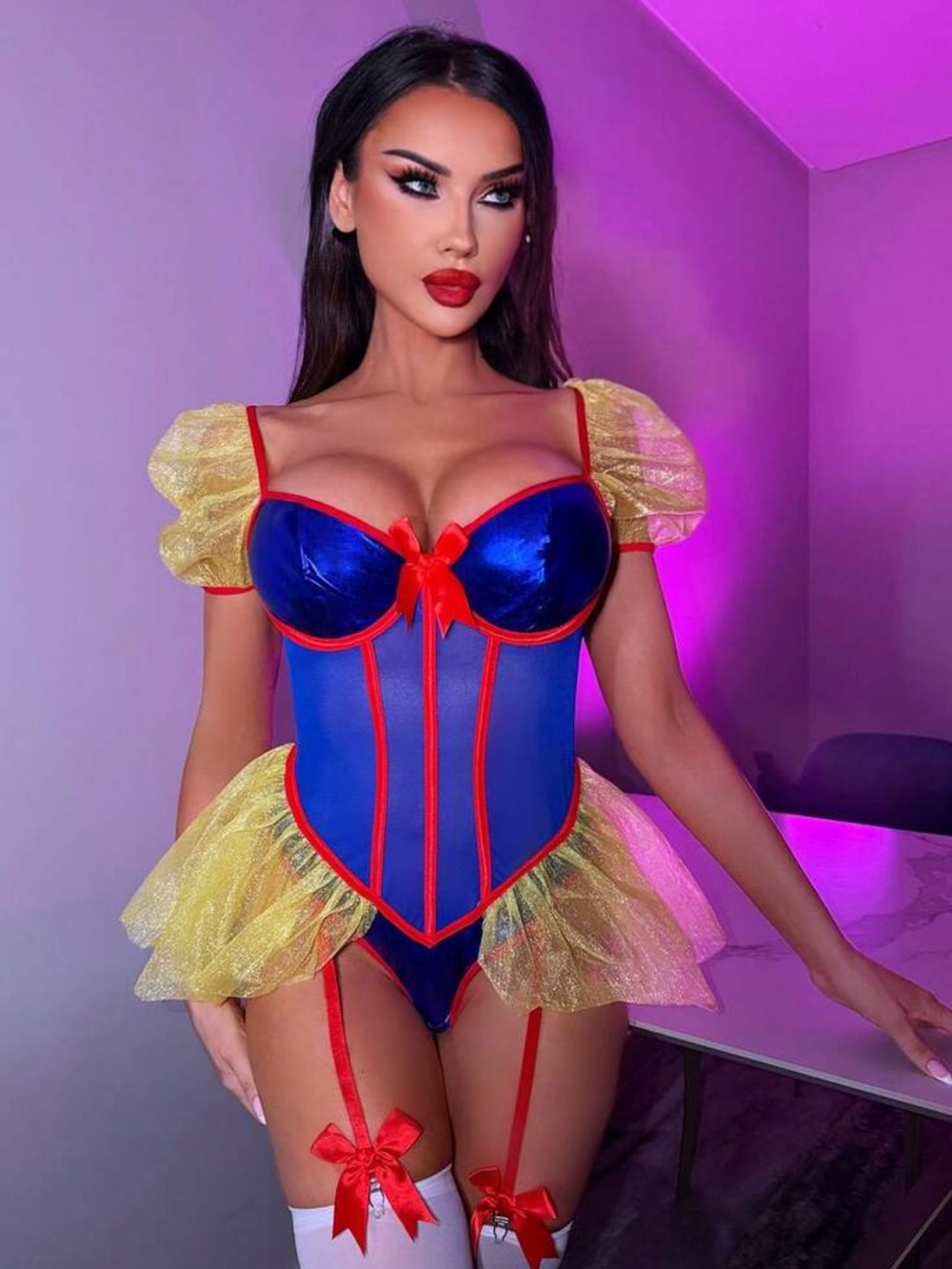 Fantasy Costume Fantasy Costume Women's Cosplay Costume Contrast Color Bow Mesh